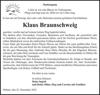 Traueranzeige von Klaus Braunschweig  von Magdeburger Volksstimme