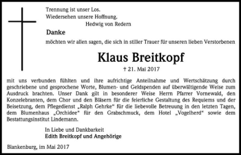 Traueranzeige von Klaus Breitkopf  von Magdeburger Volksstimme