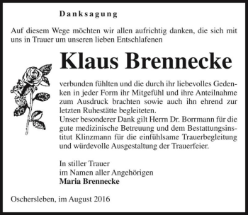 Traueranzeige von Klaus Brennecke  von Magdeburger Volksstimme