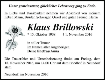 Traueranzeige von Klaus Brillowski  von Magdeburger Volksstimme