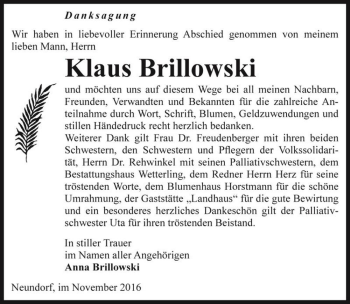 Traueranzeige von Klaus Brillowski  von Magdeburger Volksstimme