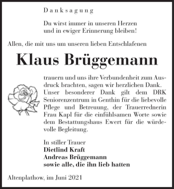 Traueranzeige von Klaus Brüggemann  von Magdeburger Volksstimme