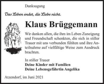 Traueranzeige von Klaus Brüggemann  von Magdeburger Volksstimme