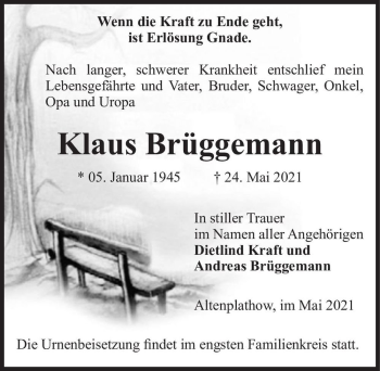 Traueranzeige von Klaus Brüggemann  von Magdeburger Volksstimme