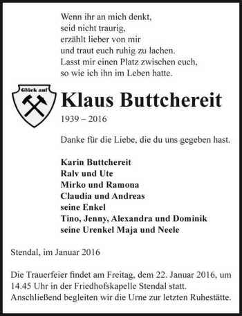 Traueranzeige von Klaus Buttchereit  von Magdeburger Volksstimme
