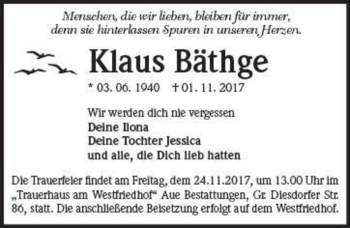 Traueranzeige von Klaus Bäthge  von Magdeburger Volksstimme