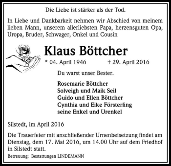 Traueranzeige von Klaus Böttcher  von Magdeburger Volksstimme