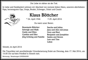 Traueranzeige von Klaus Böttcher  von Magdeburger Volksstimme