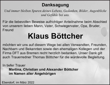 Traueranzeige von Klaus Böttcher  von Magdeburger Volksstimme