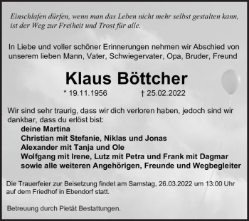 Traueranzeige von Klaus Böttcher  von Magdeburger Volksstimme