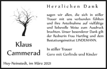Traueranzeige von Klaus Cammerad  von Magdeburger Volksstimme