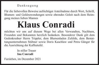 Traueranzeige von Klaus Conradi  von Magdeburger Volksstimme