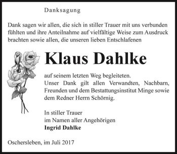 Traueranzeige von Klaus Dahlke  von Magdeburger Volksstimme