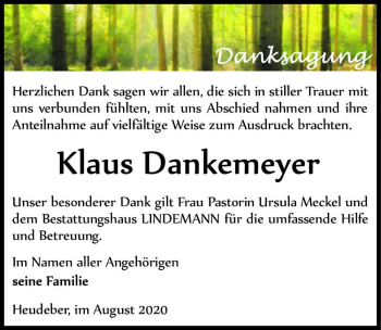 Traueranzeige von Klaus Dankemeyer  von Magdeburger Volksstimme