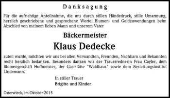 Traueranzeige von Klaus Dedecke  von Magdeburger Volksstimme