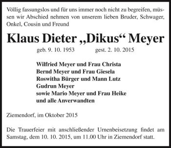 Traueranzeige von Klaus Dieter 