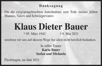 Traueranzeige von Klaus Dieter Bauer  von Magdeburger Volksstimme