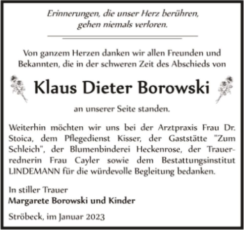 Traueranzeige von Klaus Dieter Borowski  von Magdeburger Volksstimme