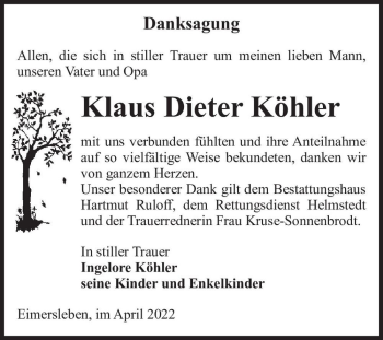 Traueranzeige von Klaus Dieter Köhler  von Magdeburger Volksstimme