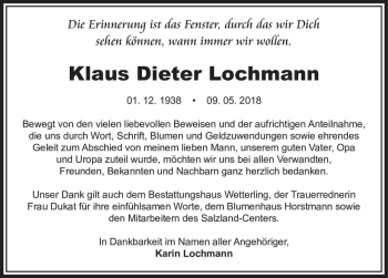 Traueranzeige von Klaus Dieter Lochmann  von Magdeburger Volksstimme