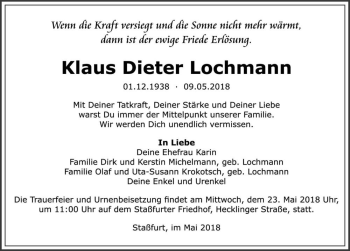 Traueranzeige von Klaus Dieter Lochmann  von Magdeburger Volksstimme