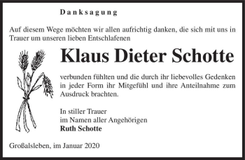 Traueranzeige von Klaus Dieter Schotte  von Magdeburger Volksstimme