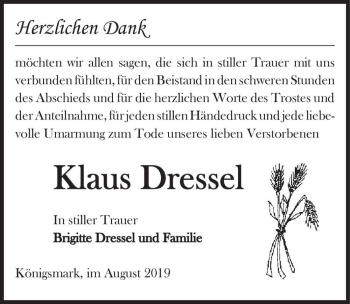 Traueranzeige von Klaus Dressel  von Magdeburger Volksstimme