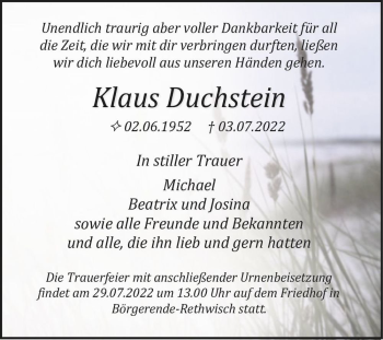 Traueranzeige von Klaus Duchstein  von Magdeburger Volksstimme