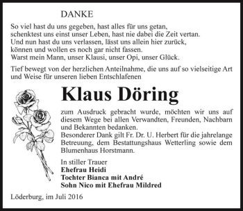 Traueranzeige von Klaus Döring  von Magdeburger Volksstimme