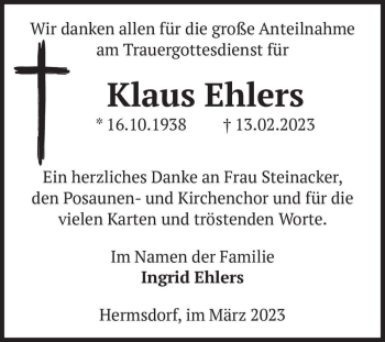 Traueranzeige von Klaus Ehlers  von Magdeburger Volksstimme