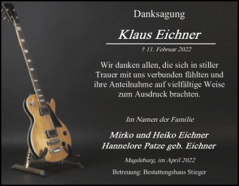 Traueranzeige von Klaus Eichner  von Magdeburger Volksstimme