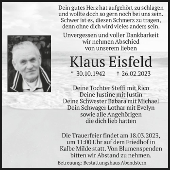 Traueranzeige von Klaus Eisfeld  von Magdeburger Volksstimme