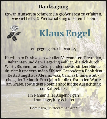 Traueranzeige von Klaus Engel  von Magdeburger Volksstimme