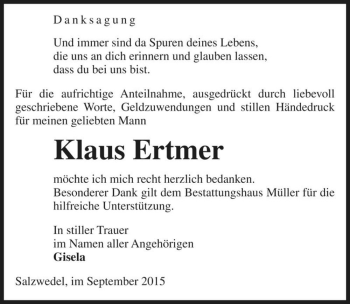 Traueranzeige von Klaus Ertmer  von Magdeburger Volksstimme