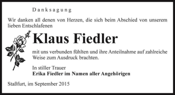 Traueranzeige von Klaus Fiedler  von Magdeburger Volksstimme