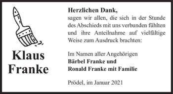 Traueranzeige von Klaus Franke  von Magdeburger Volksstimme