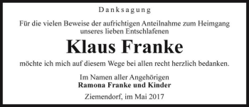 Traueranzeige von Klaus Franke  von Magdeburger Volksstimme
