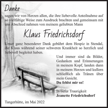 Traueranzeige von Klaus Friedrichsdorf  von Magdeburger Volksstimme