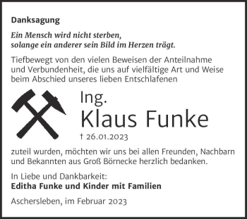 Traueranzeige von Klaus Funke  von Magdeburger Volksstimme