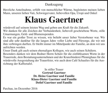 Traueranzeige von Klaus Gaertner  von Magdeburger Volksstimme