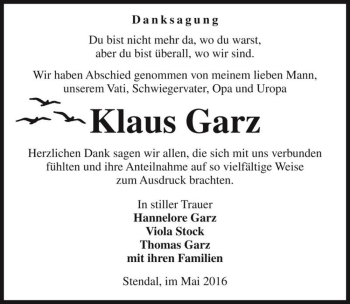 Traueranzeige von Klaus Garz  von Magdeburger Volksstimme