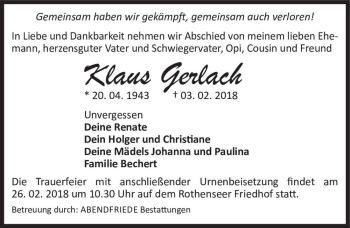 Traueranzeige von Klaus Gerlach  von Magdeburger Volksstimme
