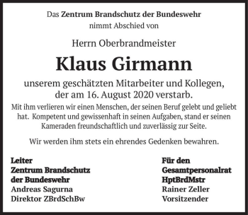 Traueranzeige von Klaus Girmann  von Magdeburger Volksstimme