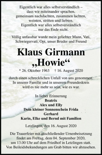 Traueranzeige von Klaus Girmann  von Magdeburger Volksstimme