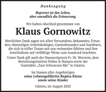 Traueranzeige von Klaus Gornowitz  von Magdeburger Volksstimme