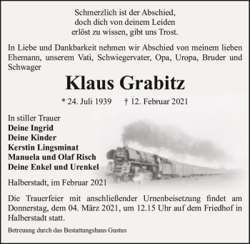 Traueranzeige von Klaus Grabitz  von Magdeburger Volksstimme