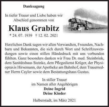 Traueranzeige von Klaus Grabitz  von Magdeburger Volksstimme