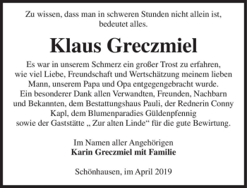 Traueranzeige von Klaus Greczmiel  von Magdeburger Volksstimme