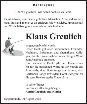 Traueranzeige von Klaus Greulich  von Magdeburger Volksstimme