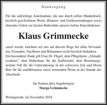 Traueranzeige von Klaus Grimmecke  von Magdeburger Volksstimme